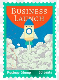 Business launch png post stamp sticker, stationery, transparent background