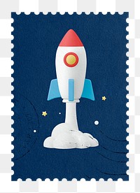 Rocket launch png post stamp sticker, business stationery, transparent background