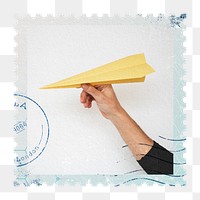 Paper plane png post stamp sticker, business stationery, transparent background