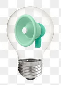 Megaphone png, PR campaign, 3D lightbulb digital sticker in transparent background