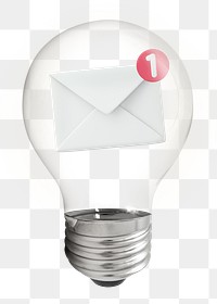 Email notification png, 3D lightbulb digital sticker in transparent background