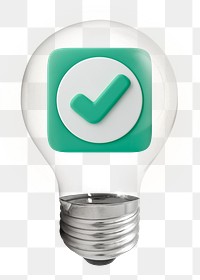 Green tick png, 3D lightbulb digital sticker in transparent background