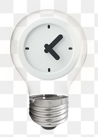 Time clock png, 3D lightbulb digital sticker in transparent background