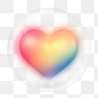 Colorful heart png, 3D bubble digital sticker in transparent background
