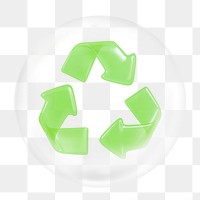 Recycle icon png, 3D bubble digital sticker in transparent background