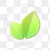 Green leaf png, 3D bubble digital sticker in transparent background