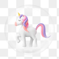 Unicorn png, 3D bubble digital sticker in transparent background