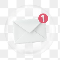 Email notification  png, 3D bubble digital sticker in transparent background