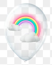 Aesthetic rainbow png, 3D balloon digital sticker in transparent background