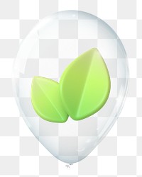 Green leaf png, 3D balloon digital sticker in transparent background