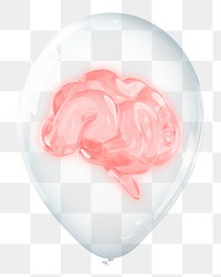 Brain png, 3D balloon digital sticker in transparent background