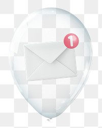 Email notification png, 3D balloon digital sticker in transparent background