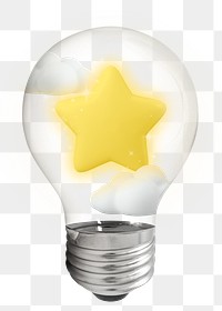 Star png, 3D lightbulb digital sticker in transparent background