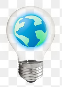 Earth png, 3D lightbulb digital sticker in transparent background