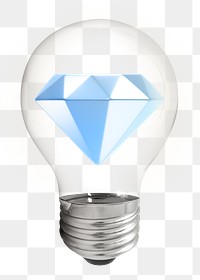 Diamond png, 3D lightbulb digital sticker in transparent background