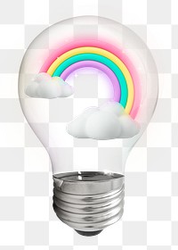 Rainbow png, 3D lightbulb digital sticker in transparent background