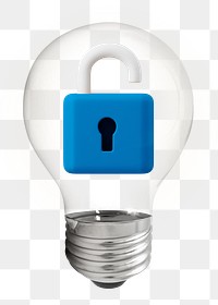 Lock safe png, 3D lightbulb digital sticker in transparent background