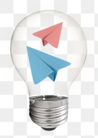 PNG message paper plane, 3D lightbulb digital sticker in transparent background