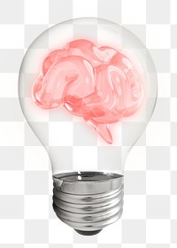 Brain png, 3D lightbulb digital sticker in transparent background