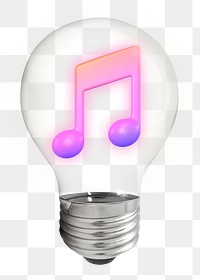 Musical note png, 3D lightbulb digital sticker in transparent background