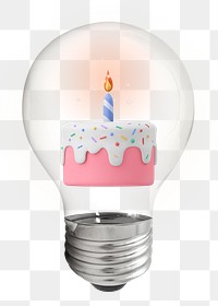 Birthday cake png, 3D lightbulb digital sticker in transparent background