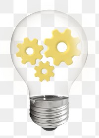 Business gear png, 3D lightbulb digital sticker in transparent background