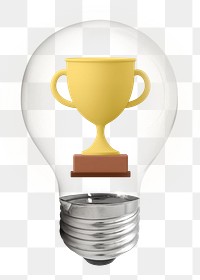 Trophy png, 3D lightbulb digital sticker in transparent background