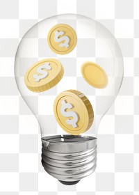 Coin money png, 3D lightbulb digital sticker in transparent background