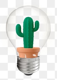 Cactus png, 3D lightbulb digital sticker in transparent background