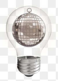 Disco ball png, 3D lightbulb digital sticker in transparent background