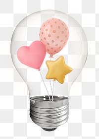 Cute balloons png, 3D lightbulb digital sticker in transparent background