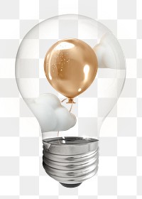 Gold balloon png, 3D lightbulb digital sticker in transparent background