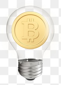 Bitcoin png, 3D lightbulb digital sticker in transparent background