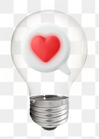 Love reaction png, 3D lightbulb digital sticker in transparent background