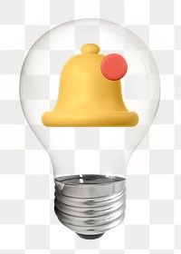 Notification bell png, 3D lightbulb digital sticker in transparent background