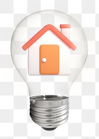 Home png, real estate, 3D lightbulb digital sticker in transparent background