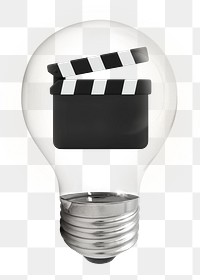 Movies entertainment png, 3D lightbulb digital sticker in transparent background