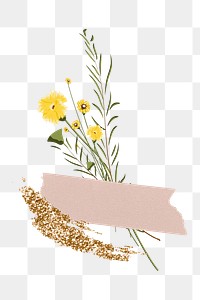 Png flower & washi tape sticker, transparent background