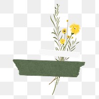 Png flower & washi tape sticker, transparent background