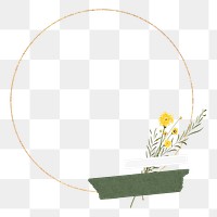 Png flower gold frame sticker, transparent background