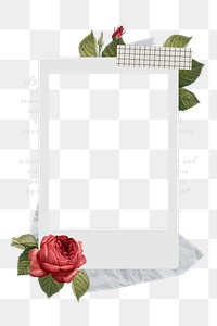 Instant photo png frame sticker, red rose design, transparent background