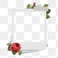 Instant photo png frame sticker, red rose design, transparent background