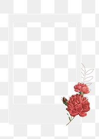 Instant photo png frame, red peony design, transparent background