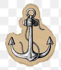 Vintage anchor png sticker, ripped paper transparent background