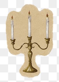 Candle holder png sticker, ripped paper transparent background