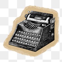 Vintage typewriter png sticker, ripped paper transparent background