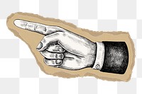 Pointing hand png sticker, ripped paper transparent background