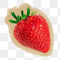 Strawberry png sticker, ripped paper transparent background