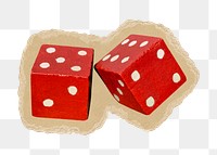 Red dice png sticker, ripped paper transparent background