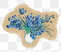 Png Van Gogh's Irises sticker, ripped paper transparent background remixed by rawpixel